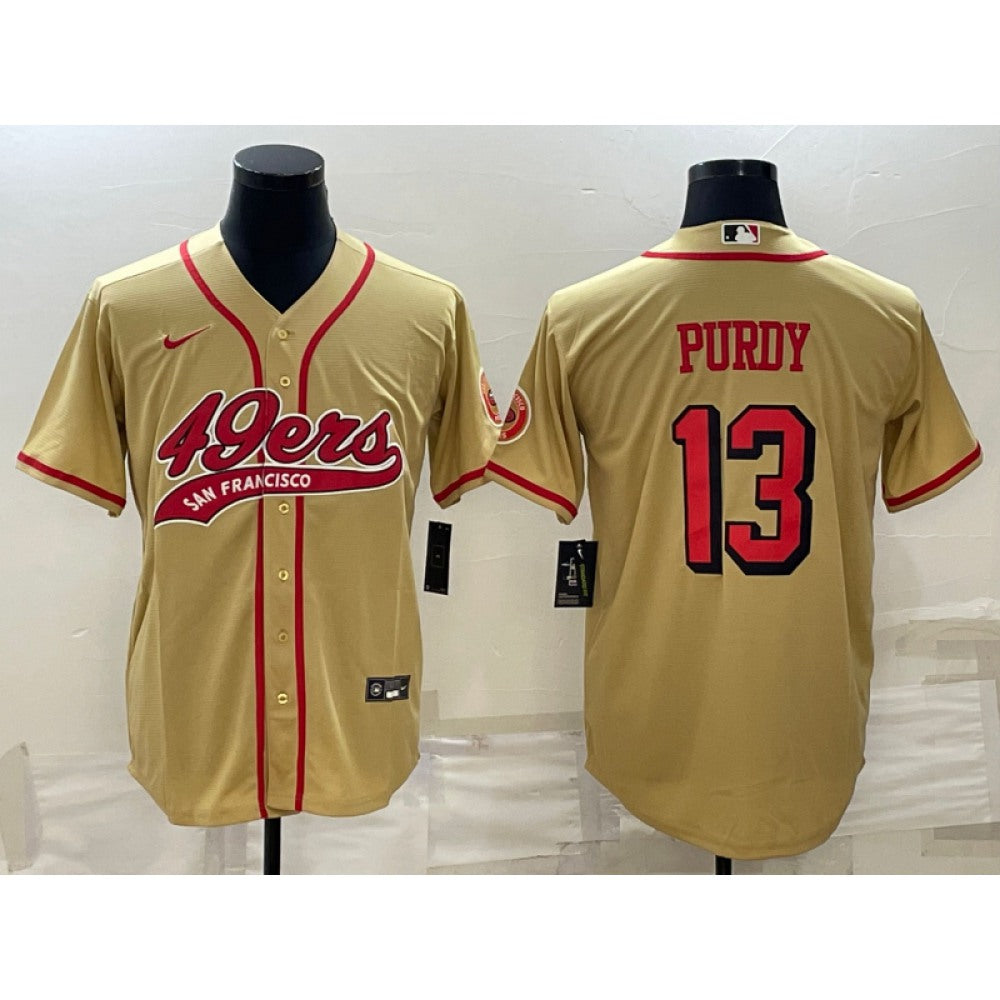 Men's San Francisco 49ers #13 Brock Purdy New Gold With Patch Cool Base Stitched Baseball Jersey 