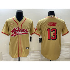 Men's San Francisco 49ers #13 Brock Purdy New Gold With Patch Cool Base Stitched Baseball Jersey 