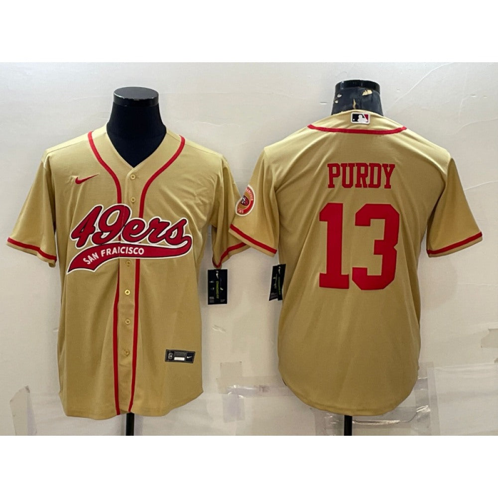 Men's San Francisco 49ers #13 Brock Purdy Gold With Patch Cool Base Stitched Baseball Jersey 