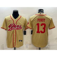 Men's San Francisco 49ers #13 Brock Purdy Gold With Patch Cool Base Stitched Baseball Jersey 