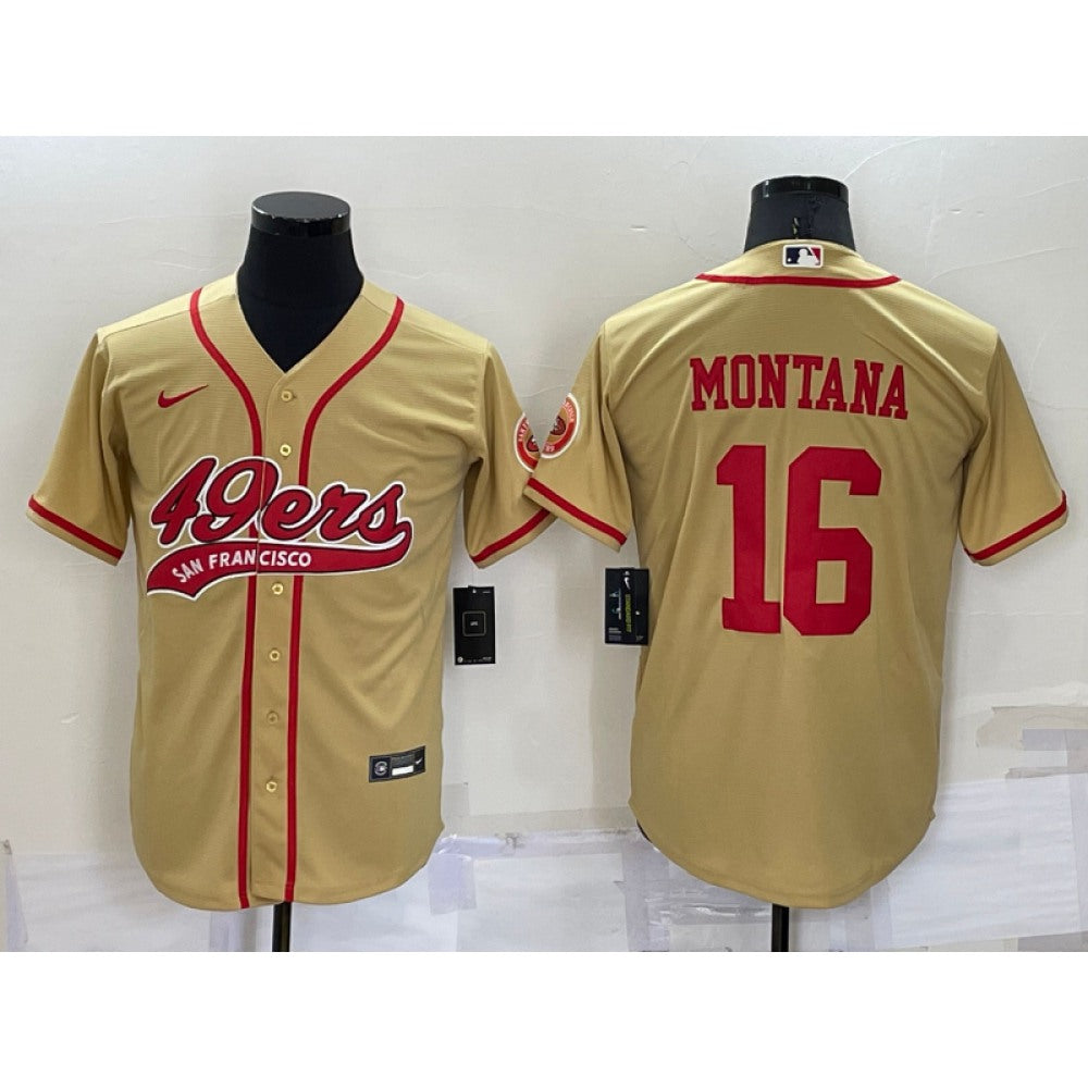 Men's San Francisco 49ers #16 Joe Montana Gold Cool Base Stitched Baseball Jersey 
