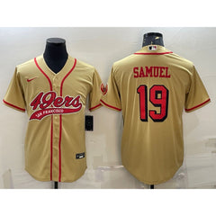 Men's San Francisco 49ers #19 Deebo Samuel New Gold With Patch Cool Base Stitched Baseball Jersey 