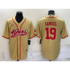 Men's San Francisco 49ers #19 Deebo Samuel Gold With Patch Cool Base Stitched Baseball Jersey 