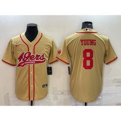 Men's San Francisco 49ers #8 Steve Young Gold With Patch Cool Base Stitched Baseball Jersey 
