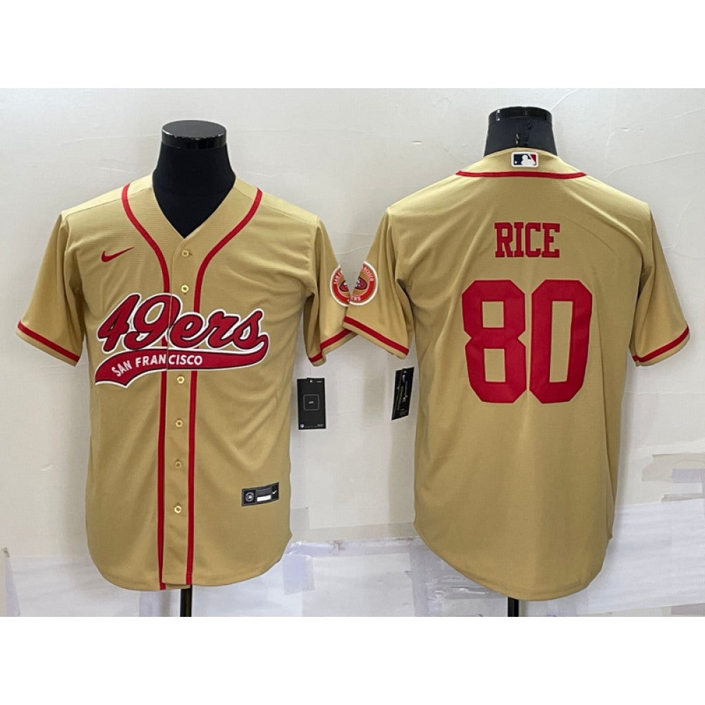 Men's San Francisco 49ers #80 Jerry Rice Gold Cool Base Stitched Baseball Jersey 