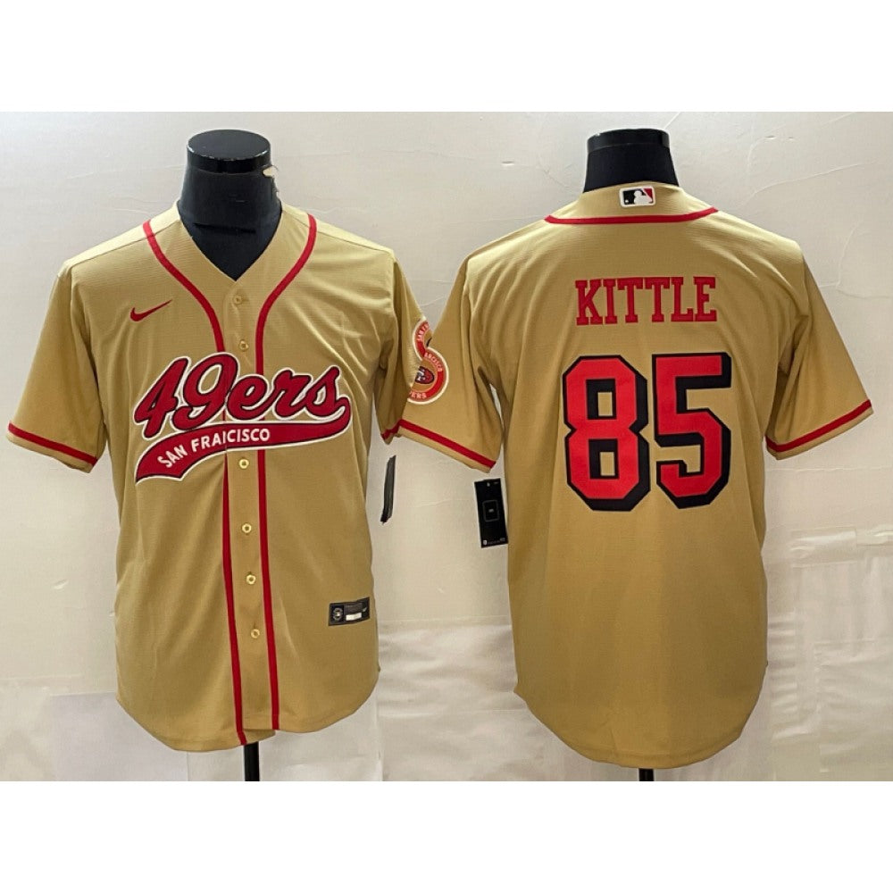 Men's San Francisco 49ers #85 George Kittle New Gold Cool Base Stitched Baseball Jersey 