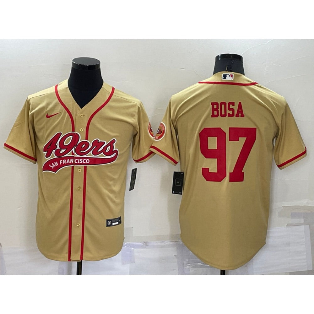 Men's San Francisco 49ers #97 Nick Bosa Gold Cool Base Stitched Baseball Jersey 