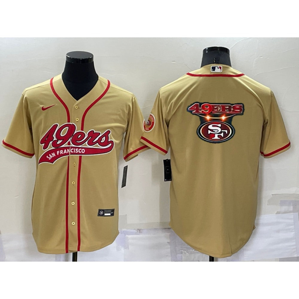 Men's San Francisco 49ers Gold Team Big Logo With Patch Cool Base Stitched Baseball Jersey 