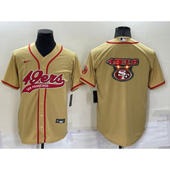 Men's San Francisco 49ers Gold Team Big Logo With Patch Cool Base Stitched Baseball Jersey 
