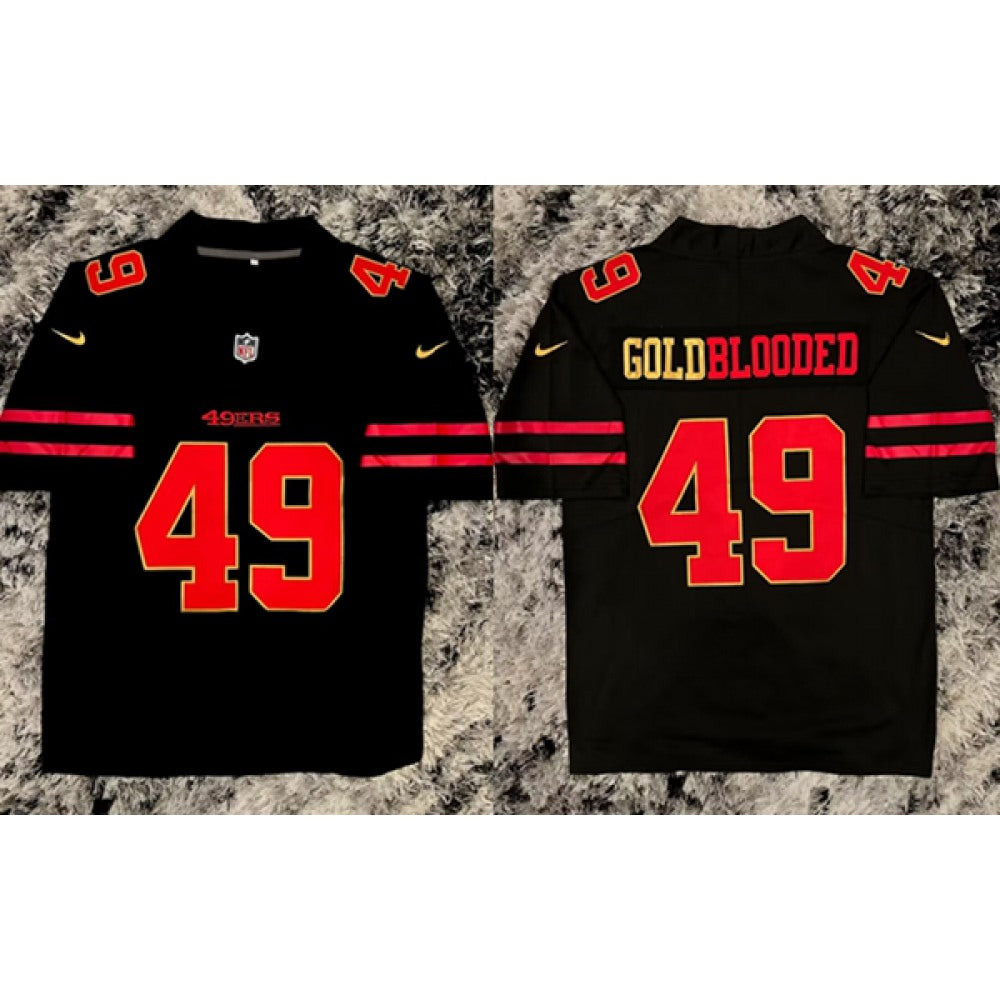Men's San Francisco 49ers #49 GoldBlooded Black Stitched Jersey 