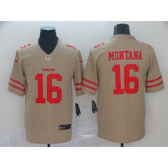 Men's San Francisco 49ers #16 Joe Montana Gold Inverted Legend Stitched NFL Jersey 