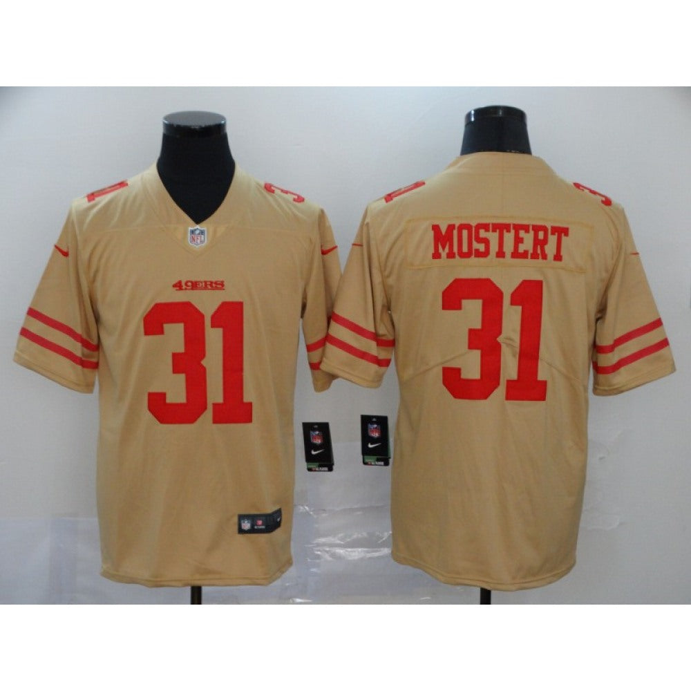 Men's San Francisco 49ers #31 Raheem Mostert Gold Inverted Legend Stitched NFL Jersey 