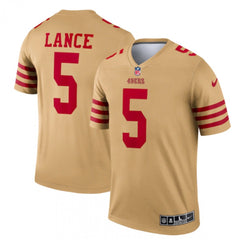 Men's San Francisco 49ers #5 Trey Lance 2022 New Gold Inverted Legend Stitched Football Jersey 