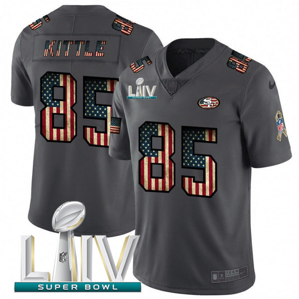 Men's San Francisco 49ers #85 George Kittle Gray With Super Bowl Patch Fashion Static Limited Stitched Jersey 