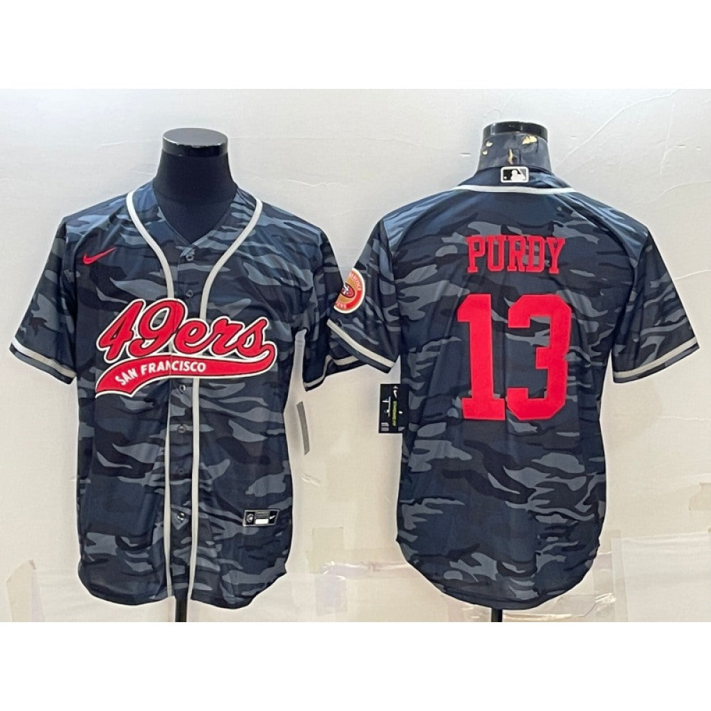 Men's San Francisco 49ers #13 Brock Purdy Grey Camo With Patch Cool Base Stitched Baseball Jersey 