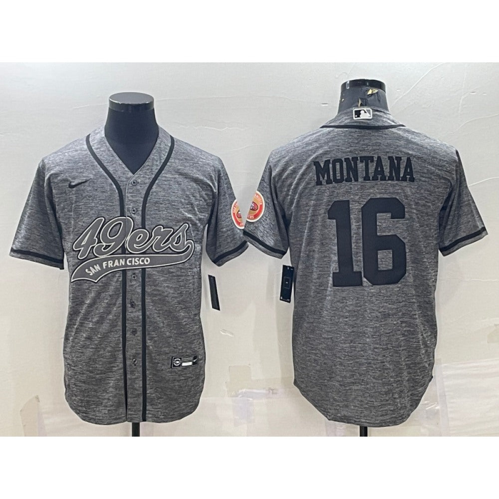 Men's San Francisco 49ers #16 Joe Montana Grey With Patch Cool Base Stitched Baseball Jersey 