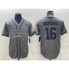Men's San Francisco 49ers #16 Joe Montana Grey With Patch Cool Base Stitched Baseball Jersey 