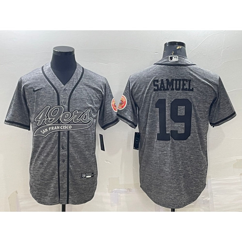 Men's San Francisco 49ers #19 Deebo Samuel Grey With Patch Cool Base Stitched Baseball Jersey 