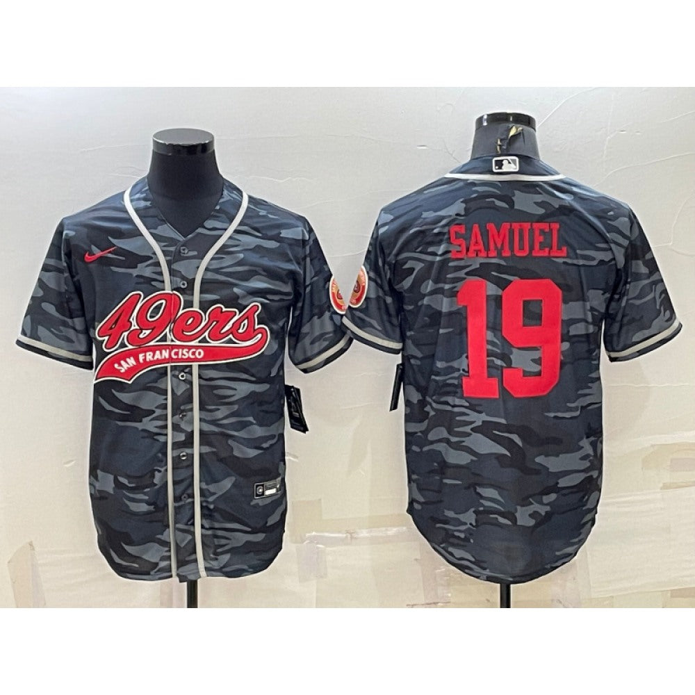 Men's San Francisco 49ers #19 Deebo Samuel Grey Red Camo With Patch Cool Base Stitched Baseball Jersey 