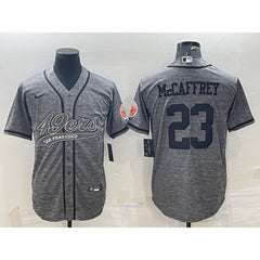 Men's San Francisco 49ers #23 Christian McCaffrey Grey With Patch Cool Base Stitched Baseball Jersey 