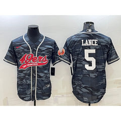 Men's San Francisco 49ers #5 Trey Lance Grey Camo With Patch Cool Base Stitched Baseball Jersey 