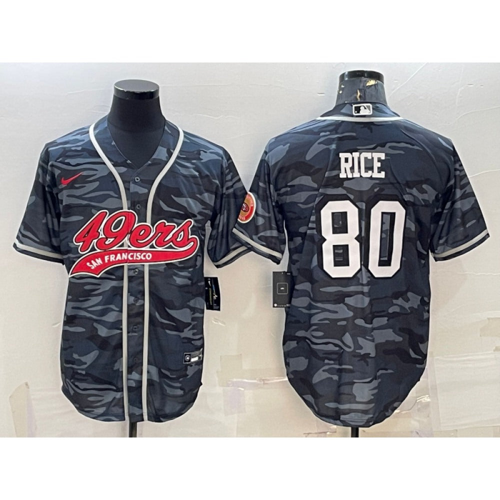 Men's San Francisco 49ers #80 Jerry Rice Grey Camo With Patch Cool Base Stitched Baseball Jersey 