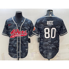 Men's San Francisco 49ers #80 Jerry Rice Grey Camo With Patch Cool Base Stitched Baseball Jersey 