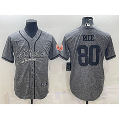 Men's San Francisco 49ers #80 Jerry Rice Grey With Patch Cool Base Stitched Baseball Jersey 