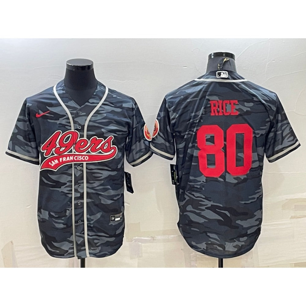 Men's San Francisco 49ers #80 Jerry Rice Grey Red Camo With Patch Cool Base Stitched Baseball Jersey 