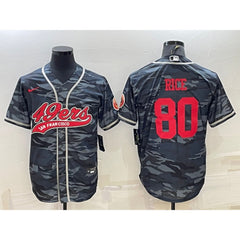Men's San Francisco 49ers #80 Jerry Rice Grey Red Camo With Patch Cool Base Stitched Baseball Jersey 