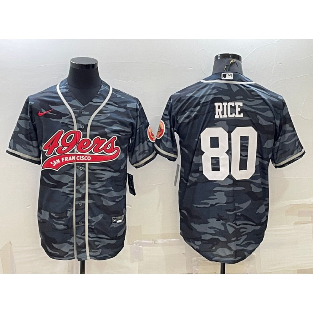 Men's San Francisco 49ers #80 Jerry Rice Grey Camo With Patch Cool Base Stitched Baseball Jersey 