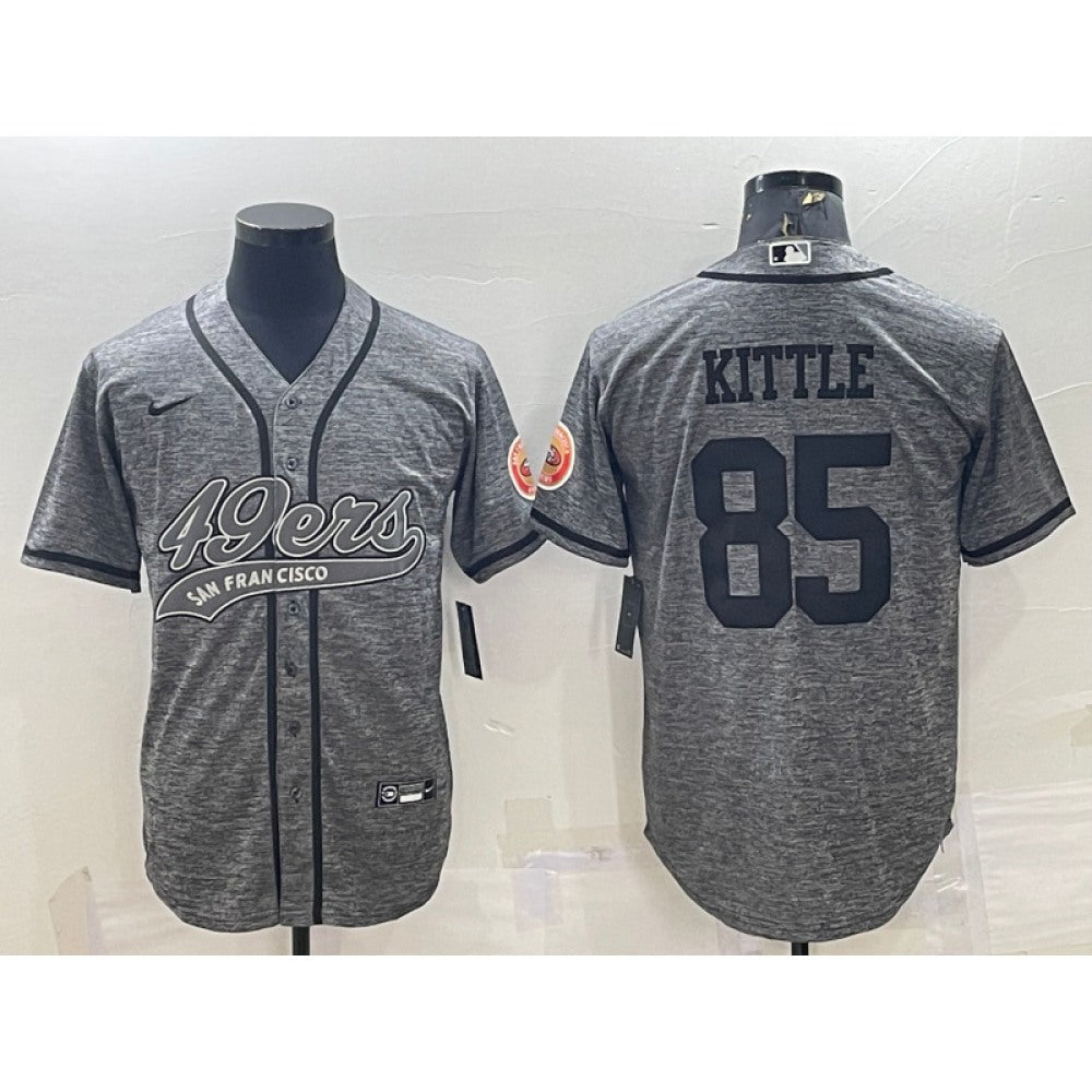 Men's San Francisco 49ers #85 George Kittle Grey With Patch Cool Base Stitched Baseball Jersey 