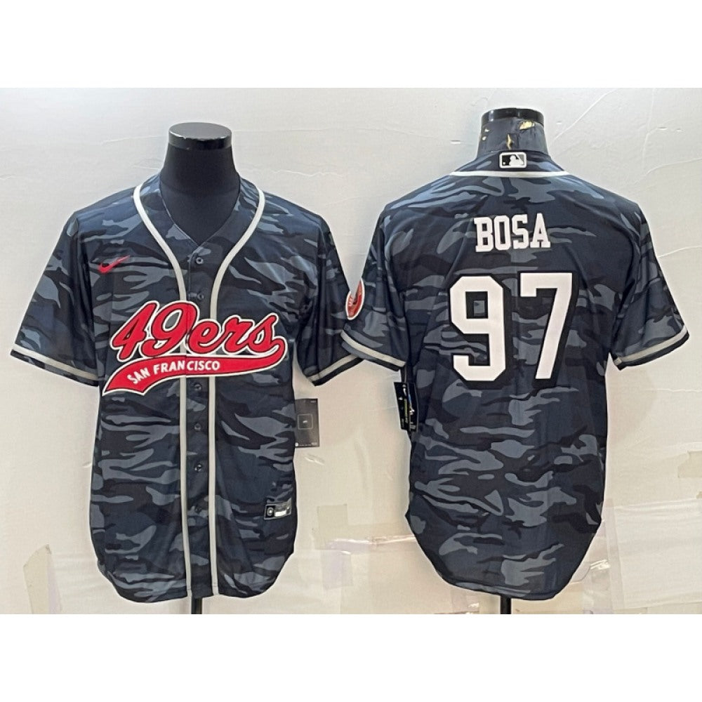 Men's San Francisco 49ers #97 Nick Bosa Grey Camo With Patch Cool Base Stitched Baseball Jersey 