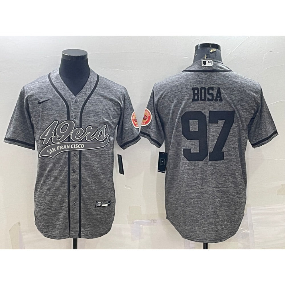 Men's San Francisco 49ers #97 Nick Bosa Grey With Patch Cool Base Stitched Baseball Jersey 