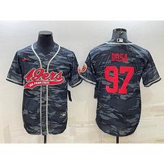 Men's San Francisco 49ers #97 Nick Bosa Grey Red Camo With Patch Cool Base Stitched Baseball Jersey 