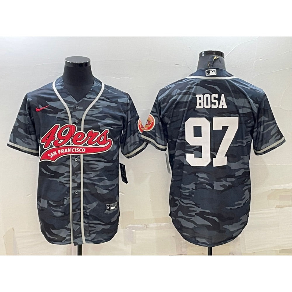 Men's San Francisco 49ers #97 Nick Bosa Grey Camo With Patch Cool Base Stitched Baseball Jersey 