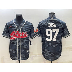 Men's San Francisco 49ers #97 Nick Bosa Grey Camo With Patch Cool Base Stitched Baseball Jersey 