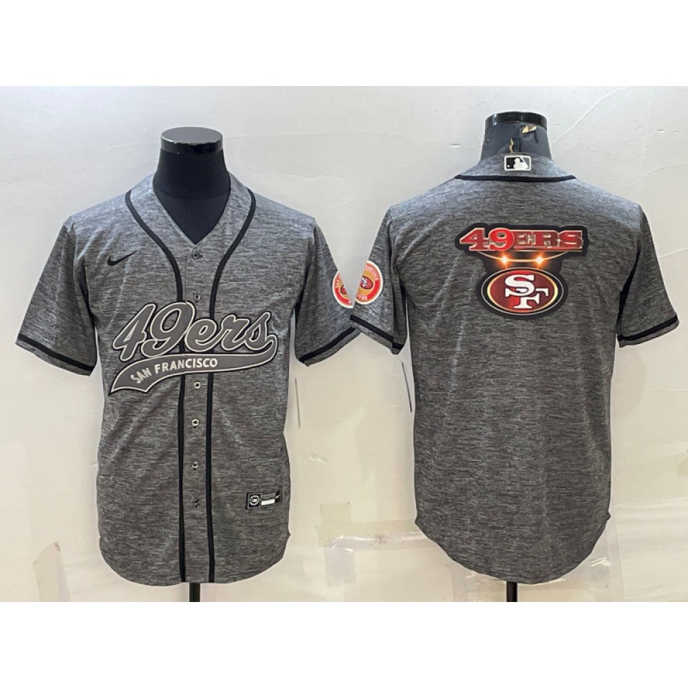 Men's San Francisco 49ers Grey Team Big Logo With Patch Cool Base Stitched Baseball Jersey 