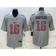 Men's San Francisco 49ers #16 Joe Montana Grey With Patch Atmosphere Fashion Stitched Jersey 
