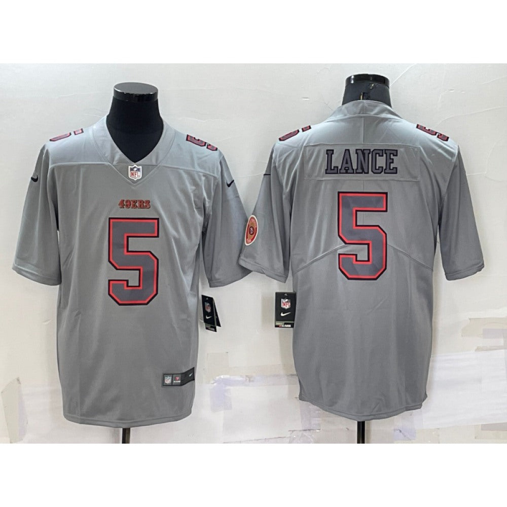 Men's San Francisco 49ers #5 Trey Lance Grey With Patch Atmosphere Fashion Stitched Jersey 