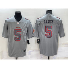 Men's San Francisco 49ers #5 Trey Lance Grey With Patch Atmosphere Fashion Stitched Jersey 