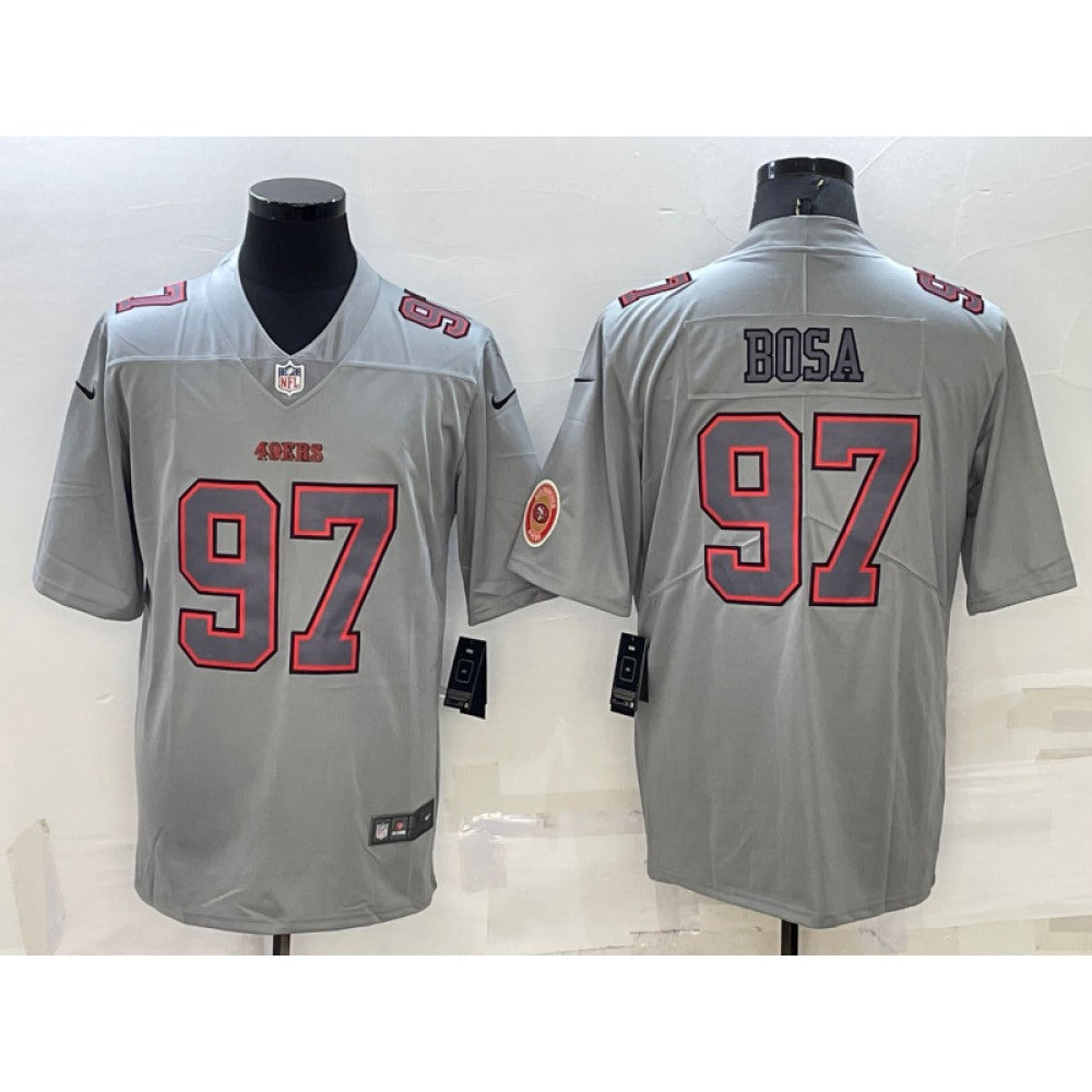 Men's San Francisco 49ers #97 Nick Bosa Grey With Patch Atmosphere Fashion Stitched Jersey 
