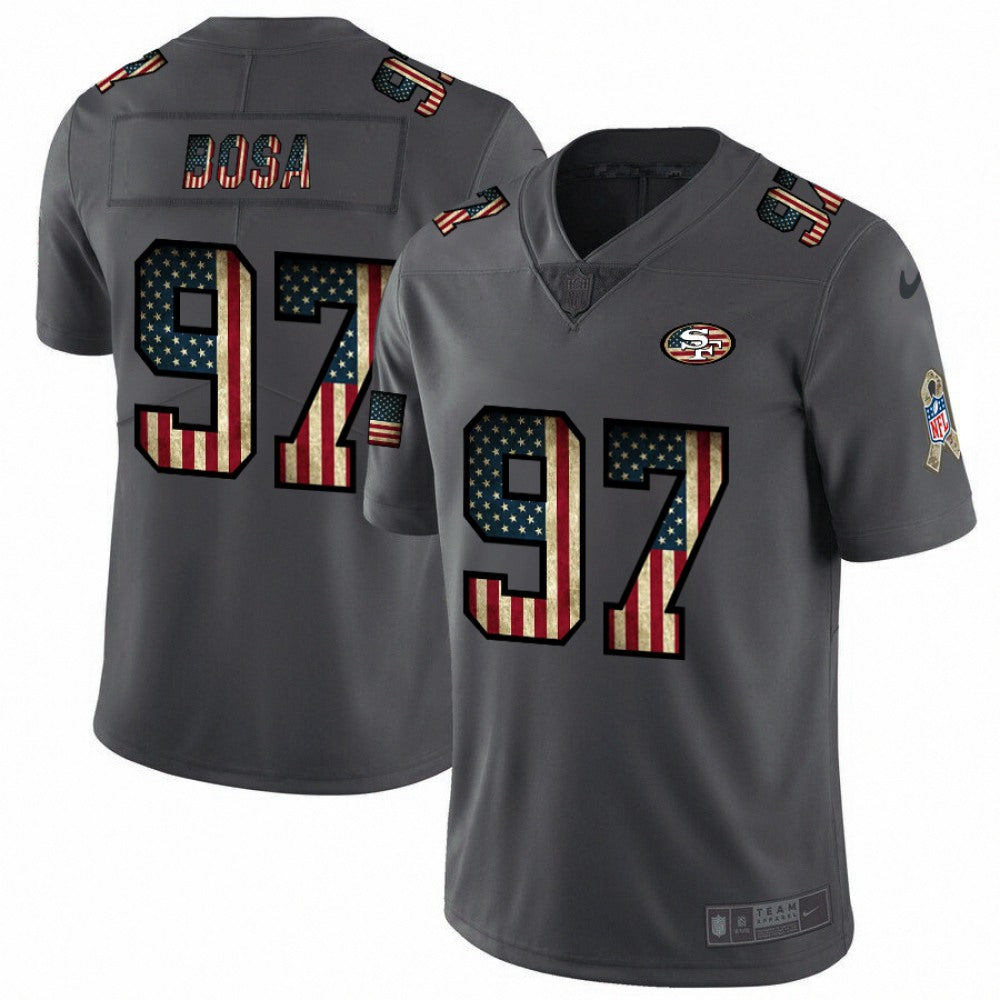 Men's San Francisco 49ers #97 Nick Bosa Grey 2019 Salute To Service USA Flag Fashion Limited Stitched NFL Jersey 