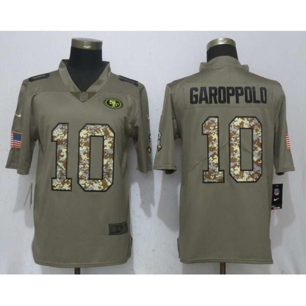Men's San Francisco 49ers #10 Jimmy Garoppolo Olive Camo Salute To Service Limited Stitched NFL Jersey 