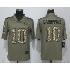 Men's San Francisco 49ers #10 Jimmy Garoppolo Olive Camo Salute To Service Limited Stitched NFL Jersey 