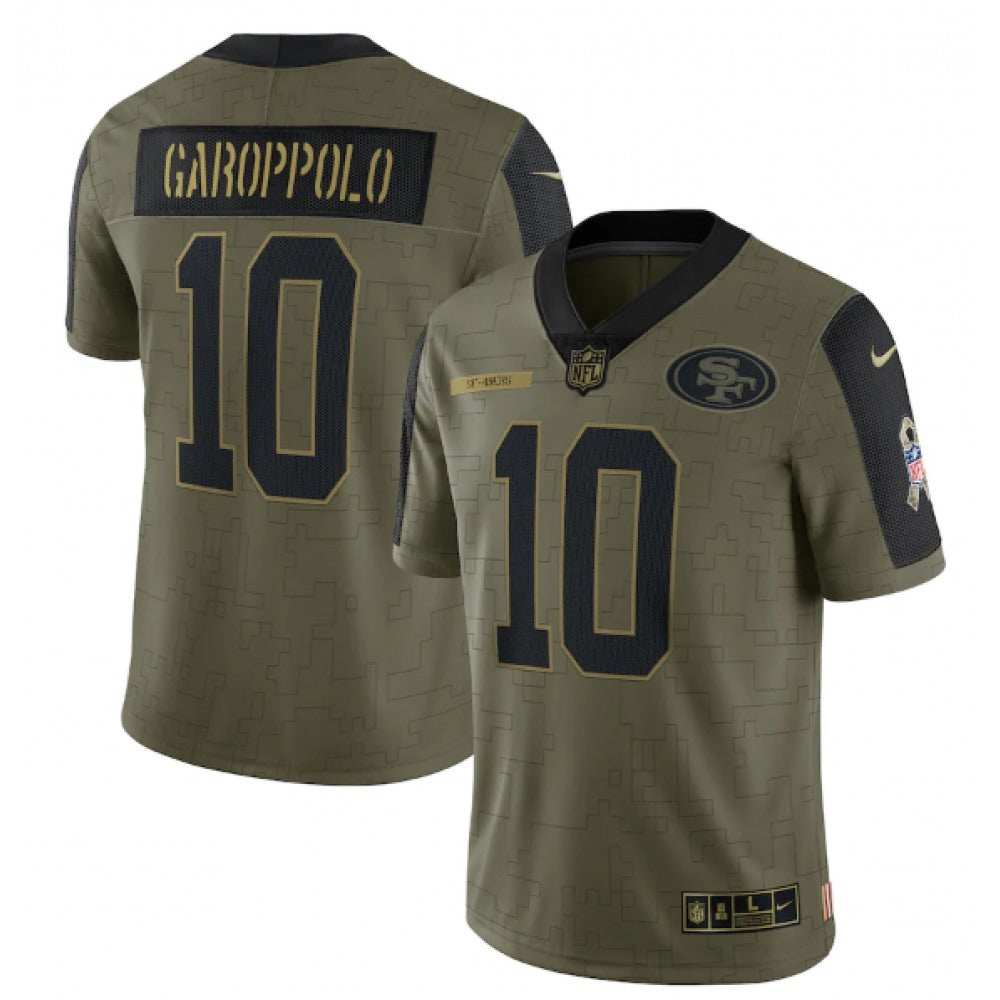 Men's San Francisco 49ers #10 Jimmy Garoppolo 2021 Olive Salute To Service Limited Stitched Jersey 