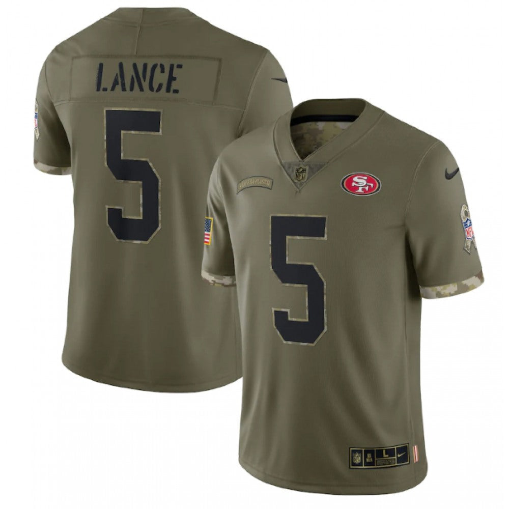 Men's San Francisco 49ers #5 Trey Lance Olive 2022 Salute To Service Limited Stitched Jersey 