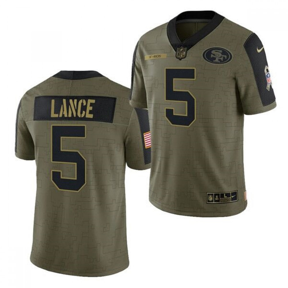 Men's San Francisco 49ers #5 Trey Lance 2021 Olive Salute To Service Limited Stitched Jersey 