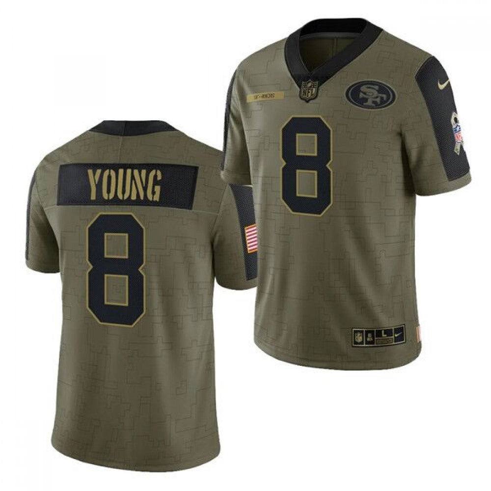 Men's San Francisco 49ers #8 Steve Young 2021 Olive Salute To Service Limited Stitched Jersey 
