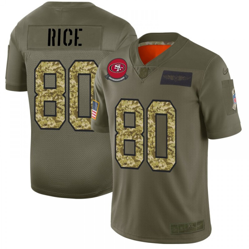 Men's San Francisco 49ers #80 Jerry Rice 2019 Olive/Camo Salute To Service Limited Stitched NFL Jersey 